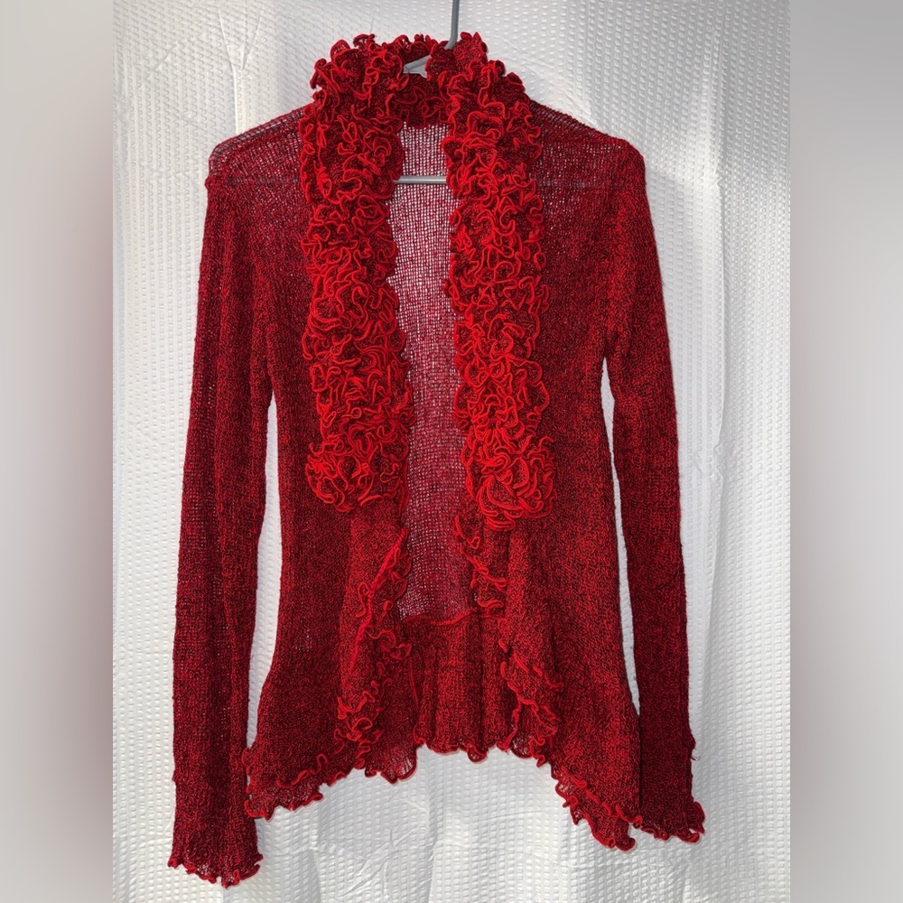 Van Klee red ruffled cardigan sweater size S